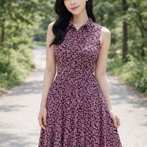 Nanette Lepore Pink and Black Floral Midi Dress